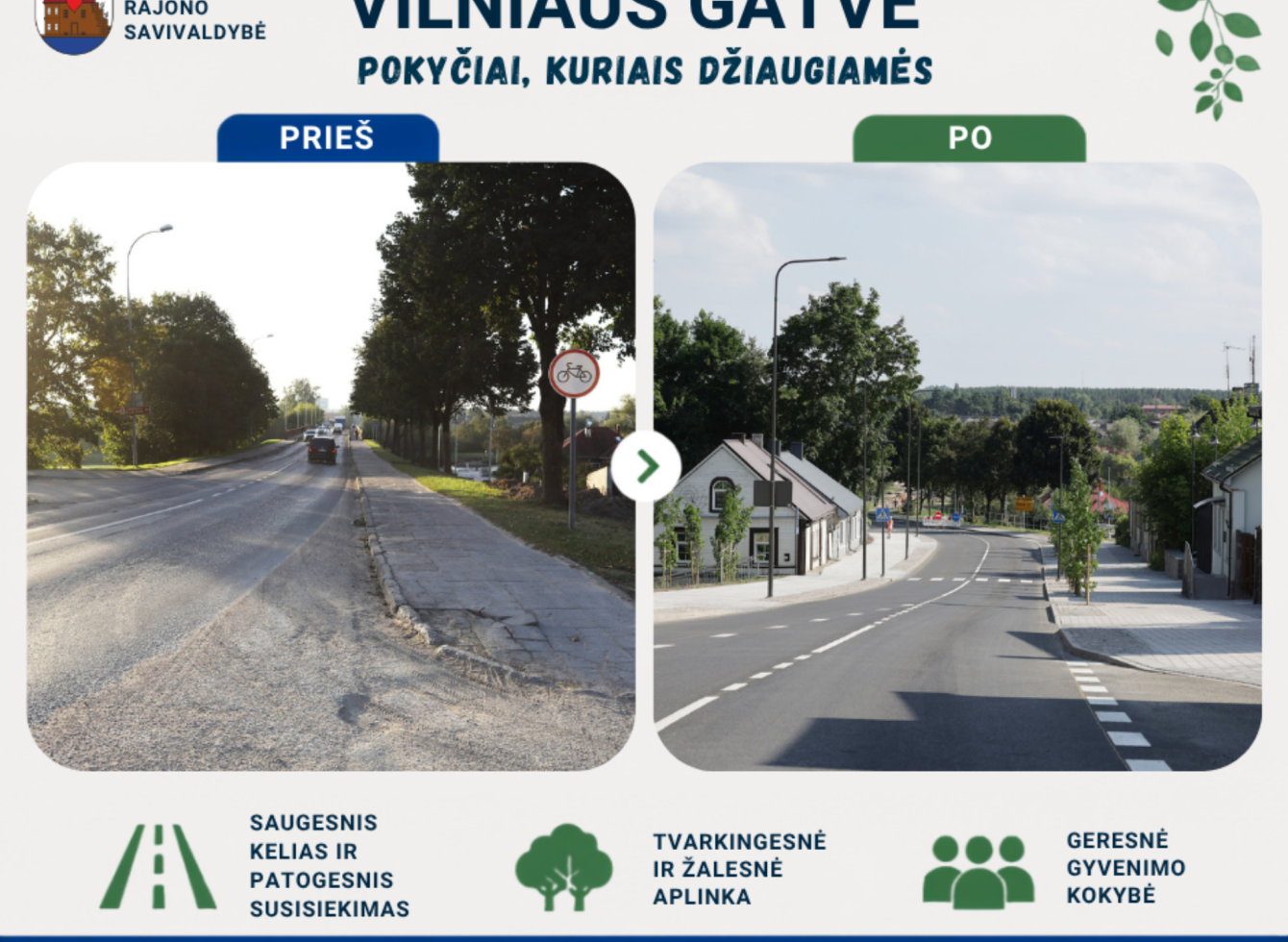 Atnaujinta Vilniaus gatvės atkarpa Ukmergėje tapo patogi ir estetiška