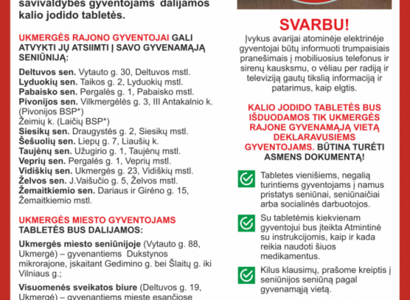 Išdalyta tik daugiau kaip pusė visų gyventojams skirtų kalio jodido tablečių