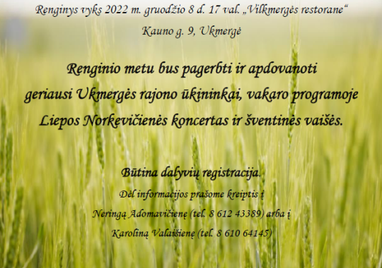 Kviečiame Ukmergės rajono ūkininkus į...