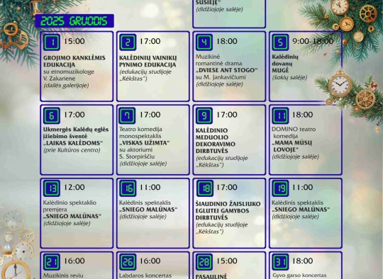 Gruodžio mėnesio renginiai Ukmergėje ir rajone