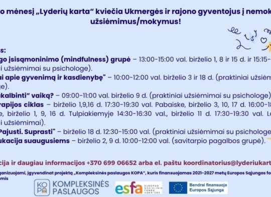 Birželio mėnesio renginiai Ukmergėje ir rajone