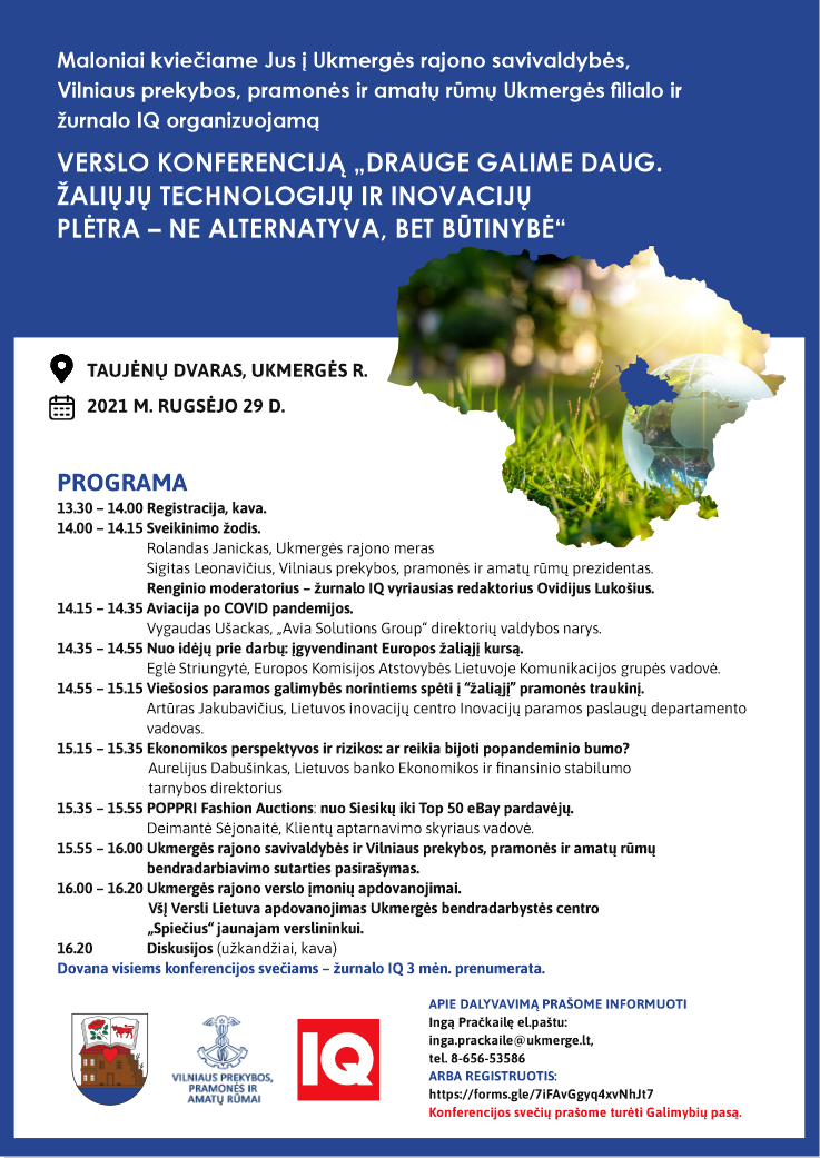 Kviečiame į kasmetinę verslo konferenciją „Drauge galime daug. Žaliųjų technologijų ir inovacijų plėtra – ne alternatyva, bet būtinybė“