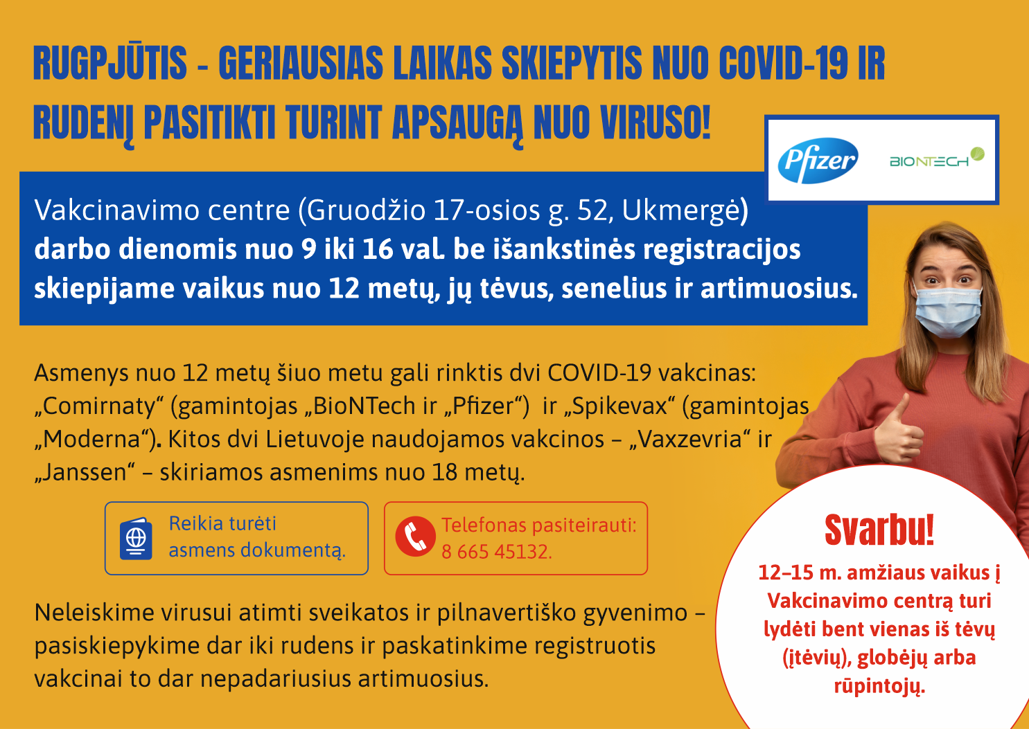 Ukmergės vakcinavimo centre skiepijami vaikai nuo 12 metų